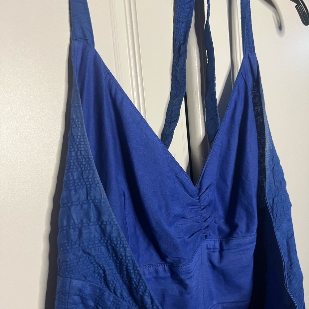 J.Crew 2008 Vintage Cobalt Blue 100% Cotton Halter Midi Dress - Picture 9 of 10